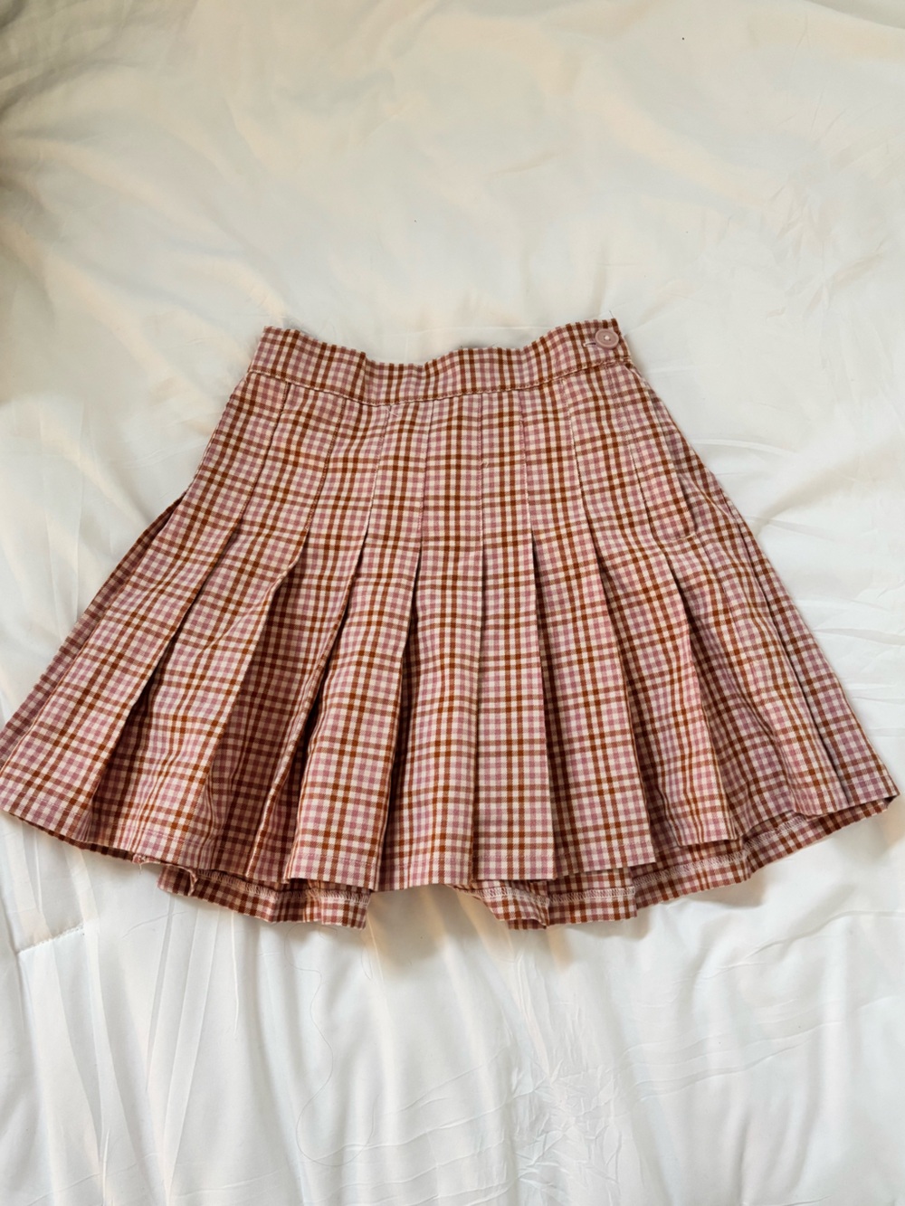Aerie Pink and Brown Plaid Pleated Skirt